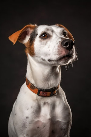 Portrait of a Parson Russell Terrier on a black background.の素材