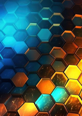 Abstract background with colorful hexagons. 3d rendering, 3d illustration.の素材