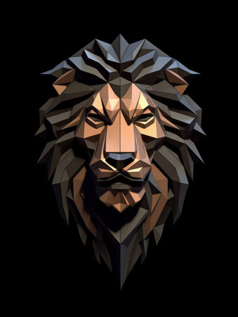 lion head on black background, low poly style, vector illustrationの素材