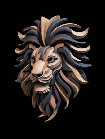 lion head isolated on a black background. 3d illustration.の素材