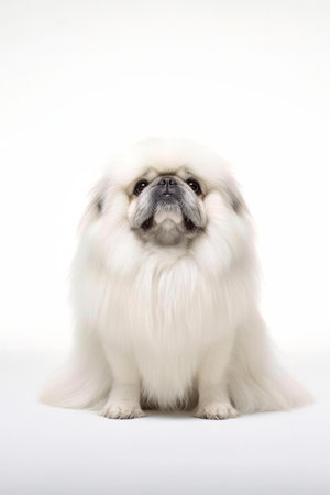 Pekingese dog isolated on a white background. Studio shot.の素材