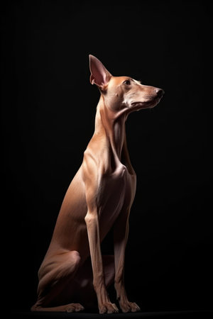 Portrait of Pharaoh Hound, studio shot on black backgroundの素材
