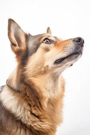 Portrait of a Swedish Vallhund on a white background. Studio shot.の素材