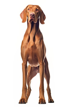 Hungarian vizsla dog isolated on white background. Studio shot.の素材