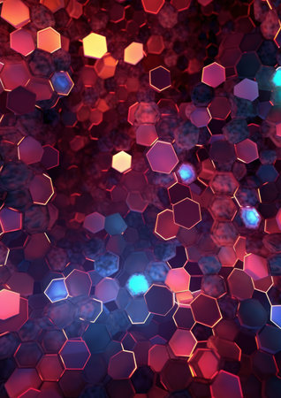 abstract background with red and blue hexagons. 3d renderingの素材