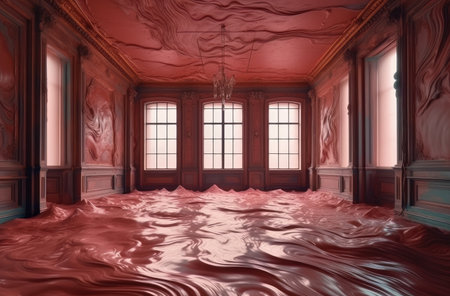 3D rendering of a room with a window in the middle.の素材