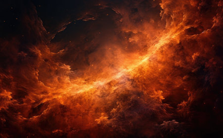 Fiery explosion in space. Abstract space background. 3D renderingの素材