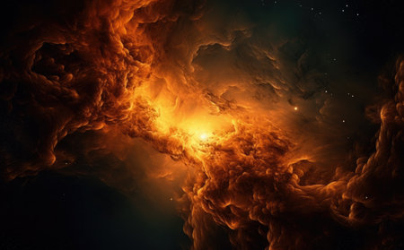 Fiery explosion in space. Starry outer space. 3D renderingの素材