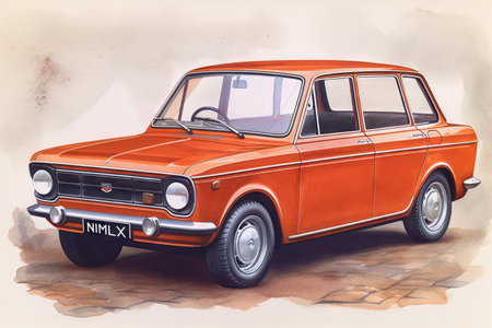 Vintage car. Hand drawn illustration. Vintage car. Retro car.の素材