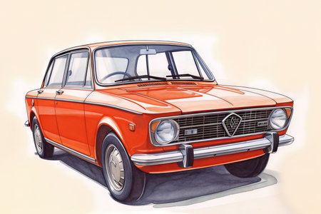 Retro car. Hand-drawn illustration on a white background.の素材