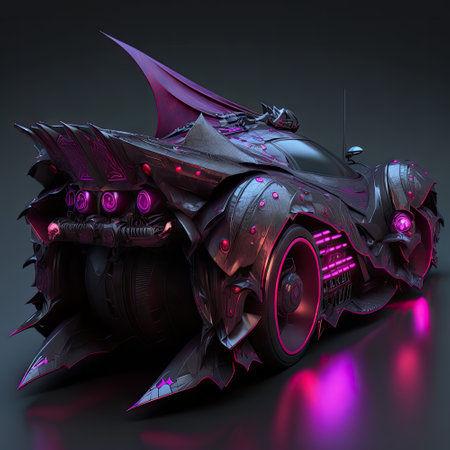 Futuristic car with neon lights. 3D illustration. Render.の素材