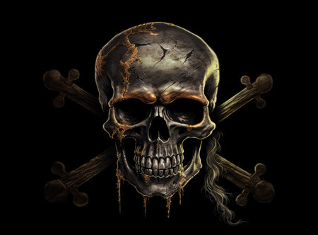 Skull and crossbones on a black background. 3d renderingの素材