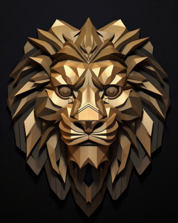 Lion head on a black background. 3d rendering, 3d illustration.の素材