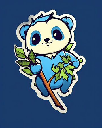 Cute cartoon panda on a blue background. Vector illustration.の素材