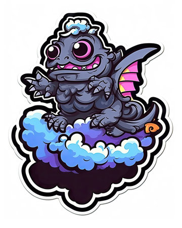 Vector illustration of a cartoon dragon on a cloud. Cute dragon.の素材