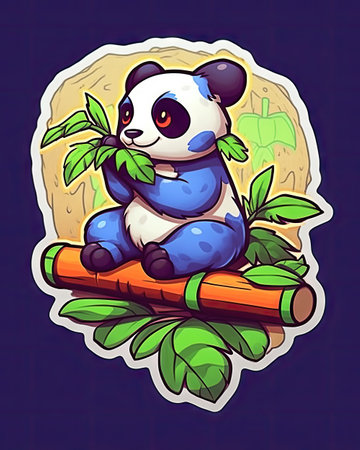 Cute cartoon panda sitting on a branch. Vector illustration.の素材