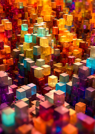 abstract 3d illustration of colorful cubes background with depth of fieldの素材