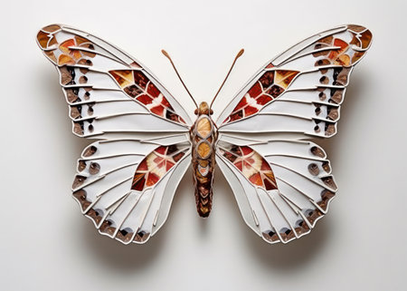 Butterfly made of paper on a white background, top viewの素材