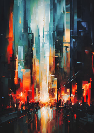 abstract image of a modern city at night, digital painting effectの素材
