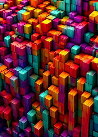 Colorful cubes background. 3d rendering, 3d illustration.の素材