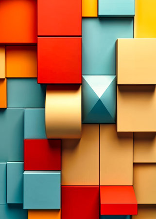 abstract background made of colored geometric shapes. 3d render illustrationの素材
