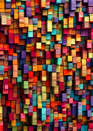 abstract background of colorful wooden cubes in the form of a squareの素材