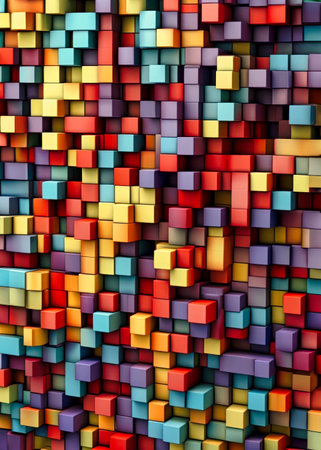 abstract background made of multicolored cubes, 3d renderの素材