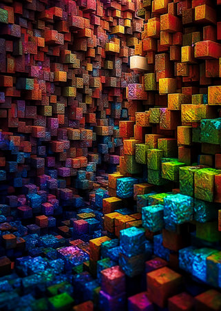 Colorful abstract background with a lot of cubes. 3d renderingの素材