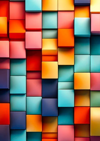 abstract background of colorful cubes. 3d rendering, 3d illustration.の素材