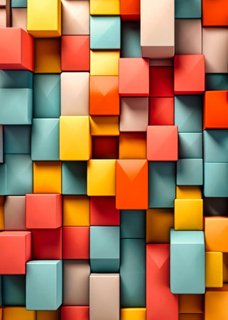 3d rendering of colorful cubes in a row. Abstract background.の素材