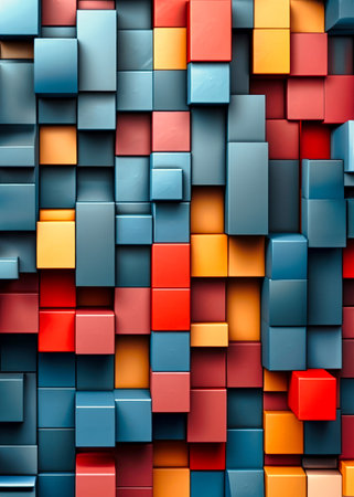 abstract background of 3d cubes in blue, orange and redの素材