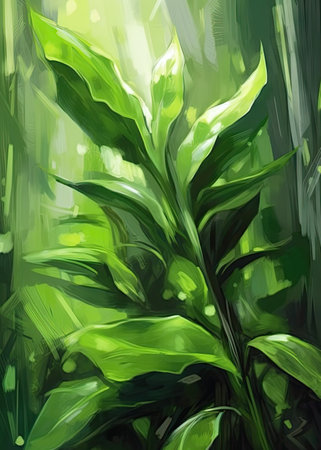 Illustration of green leaves in watercolor style. Natural background.の素材