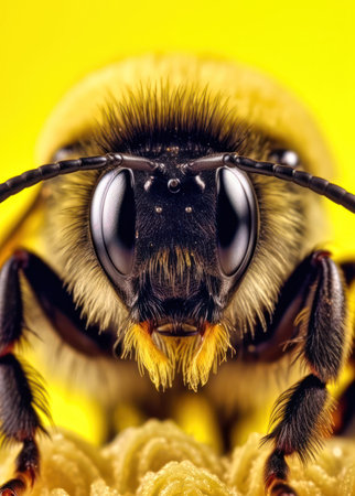 Macro shot of a bee on a yellow flower. Macro.の素材