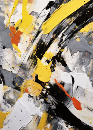 abstract oil painting on canvas, black, yellow and white colorsの素材