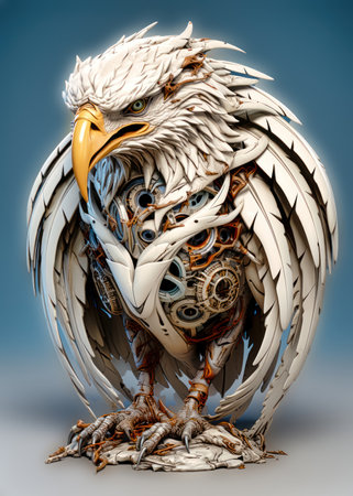 3D rendering of an american bald eagle in a futuristic styleの素材
