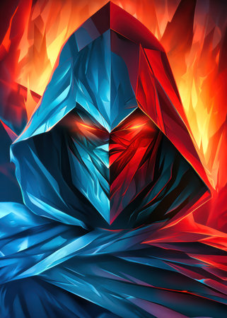 Abstract background with blue and red polygonal structure. 3D renderingの素材