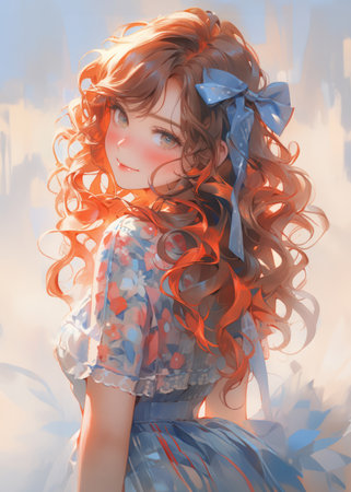 Portrait of a beautiful red-haired girl with long hair.の素材