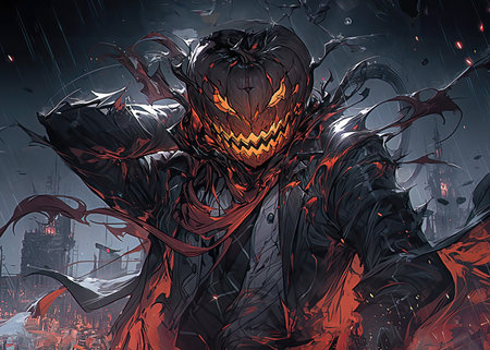 Illustration of a scary vampire in the dark. Halloween background.の素材