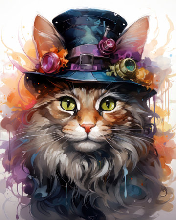 Portrait of a beautiful cat in a hat. Vector illustration.の素材