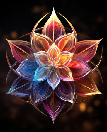 Abstract fractal flower on a black background. Psychedelic digital art. 3D rendering.の素材