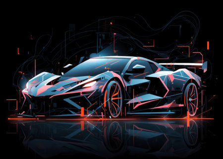 abstract futuristic sport car on a black background, vector illustration.の素材