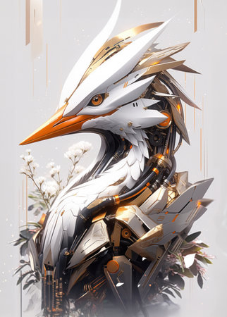 3D rendering of a fantasy creature with a bird face.の素材