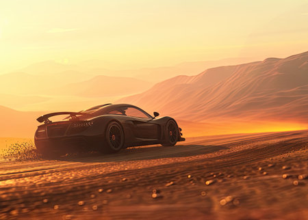 sport car in the desert. 3d render concept of sport carの素材