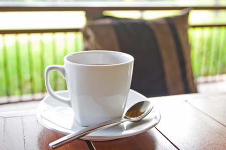 Cup of tea on the wooden tableの写真素材