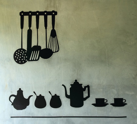 Kitchen tool  on wall backgroundの写真素材