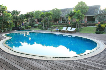 Modern house with swimming pool in natureのeditorial素材