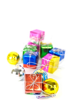 Holiday accessory gift boxes and ballsの写真素材