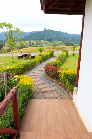 Pathway in the garden mountain backgroundのeditorial素材