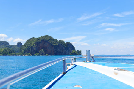 Beautiful blue sea and island on speed boat, Krabi Thailandの写真素材