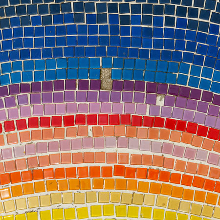 Background of floor with colorful mosaic, Asian style, Buddhist Temple of public.の写真素材